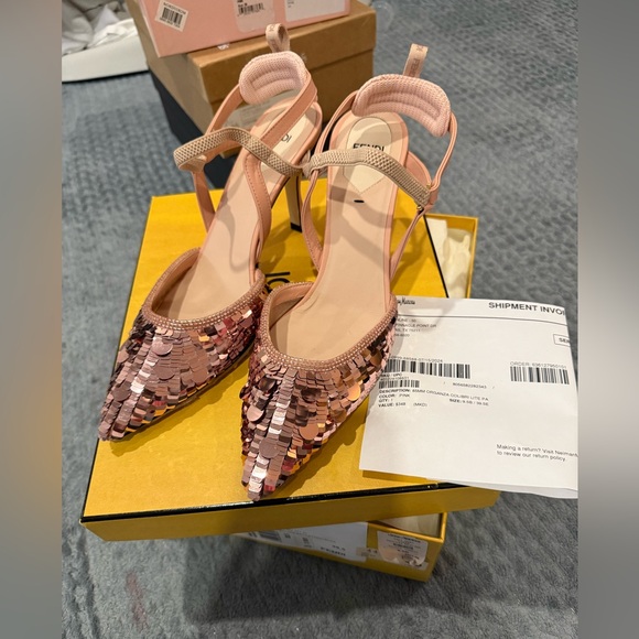 Fendi Shoes - Fendi Roma colibri Sequin Pointed Toe Pink Ankle-Strap Heels 39.5